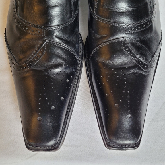 Jo Ghost Black Leather Slip On Brogues Wing Tip Handmade in Italy Size 40 - Picture 3 of 9